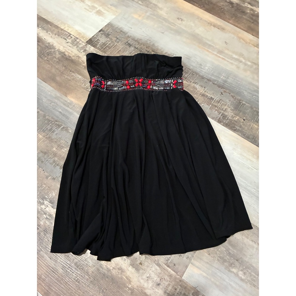 White House Black Market Strapless Black Dress Beaded Waist Size 0 Cocktail